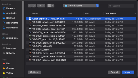 Screen shot showing where the Premiere XML export is saved to